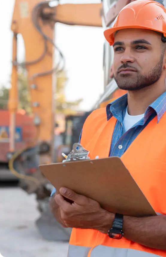 Trabajador operativo con una carpeta en mano